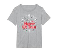 dans Horror We Trust Spooky Skull Eye Gothic Men Macabre T-Shirt, Femme Grandes Tailles, Gris Chiné, 1X