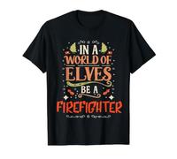 dans Un Monde d'elfes, Soyez Pompier, Pompier de Noël T-Shirt Graphique avec Valeur, Homme, Noir, L