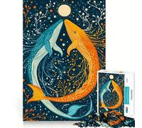 Danse des Baleines sous la Lune Puzzle de 1000 pièces pour Adolescents Jeu de Concentration mentale Découpe de précision Bords Lisses pour Les fêtes (38x52cm)