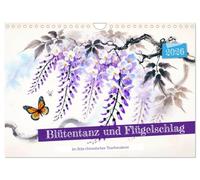 Danse des fleurs et battement d'ailes - dans le style de la peinture à l'encre chinoise, Version française (Calendrier mural 2026 DIN A4 portrait), Calendrier CALVENDO mensuel