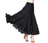Danse moderne robe longue valse danse de salon compétition grande jupe swing costume performance à paillettes Pour la Danse Flamenco(Black,L)