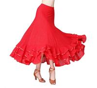 Danse moderne robe longue valse danse de salon compétition grande jupe swing costume performance à paillettes Pour la Danse Flamenco(Red,L)