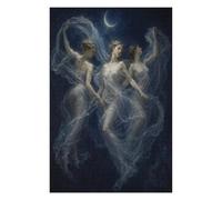 Danseurs de Lune Puzzle 1000 Pièces en Bois, Casse-Tête Complexe | Esprits éthérés, Bleu céleste, Scène au clair de lune, Surréalisme, Fabrication en Bois, Plaisir Puzzle, Jeu de Réflexion