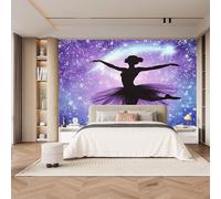Danseuse De Ballet Papier Peint Photo, Ciel Étoilé Violet Mat image Muraux Poster, épaissi Photo Murale pour Chambre Salon Chambre d'enfants Mur de fond TV Dortoir Décoration Murale 300 x 256 CM