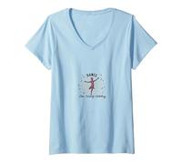 Dansez comme si Personne ne regardait Une Silhouette Joyeuse T-Shirt avec Col en V, Femme, Bleu Céleste, XL