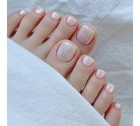 Danshinbow 24pcs court Square faux ongles brillant faux orteils brillant feuille d'or orteils pointes d'ongles pour les femmes et les filles (Couleur rose2)