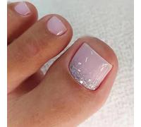 Danshinbow 24pcs court Square faux ongles brillant faux orteils brillant feuille d'or orteils pointes d'ongles pour les femmes et les filles (Couleur rose1)