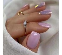 Danshinbow 24pcs français nu court carré faux ongles paillettes dégradé feuille d'érable feuille d'or faux ongles femmes et filles (La couleur violette 2)