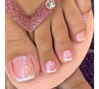 Danshinbow 24pcs French Square faux orteils clous strass paillettes faux orteils brillant orteils pointes d'ongles pour les femmes et les filles (Couleur rose4)