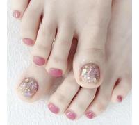 Danshinbow 24pcs Square Nude faux orteils ongles paillettes feuille d'or fleur faux orteils brillant ongles pour les femmes et les filles (Couleur rose 4)