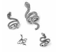 Danshinbow 4Pcs anneaux de Serpent Set Serpent ouvert anneaux empilables gothique anneaux de bande d’animaux Vintage réglable avec poing anneau ensemble bijoux pour femmes filles (Argent)