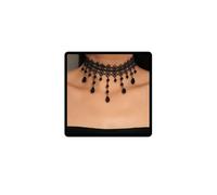 Danshinbow Black Lace Jewel Necklace Goth Halloween Party creux Necklace cuisse chaine franges perles réglables collier femmes et filles jambes chaine (Noir-Collier)