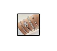 Danshinbow ensemble de 4 pièces Multi - couches punk empilable alliage strass Bracelet Réglable ouvert bracelet femme fille bijoux (Argent)
