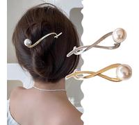 Danshinbow Lot de 2 pinces à cheveux en forme de banane avec perles dorées et argentées - Accessoires de cheveux épais pour femmes et filles