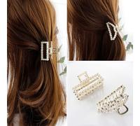 Danshinbow Lot de 2 pinces à cheveux en forme de croissant de lune avec perles et strass - Pour queue de cheval - Pour femmes et filles