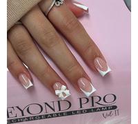 Danshinbow Lot de 24 faux ongles à presser avec nœud blanc pour femmes et filles - Rose nude