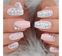 Danshinbow Lot de 24 faux ongles à presser en forme de fleur en cristal pour femmes et filles Rose 1