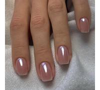 Danshinbow Lot de 24 faux ongles carrés courts à paillettes pour femmes et filles (rose 2)