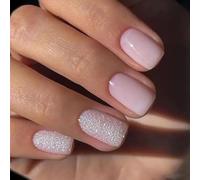 Danshinbow Lot de 24 faux ongles carrés courts avec strass dégradés pour femmes et filles (rose 2)