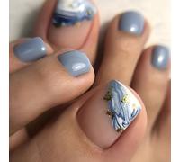 Danshinbow Lot de 24 faux ongles d'orteils carrés en cristal brillant pour femmes et filles (bleu, taille unique)
