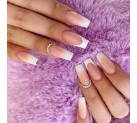 Danshinbow Lot de 24 faux ongles longs en forme de cercueil ballerine française avec strass pailletés pour femmes et filles