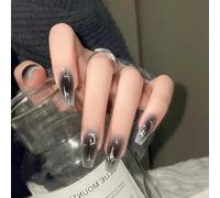 Danshinbow Lot de 24 faux ongles mi-longs à coller avec strass rose nude pour femmes et filles (noir)