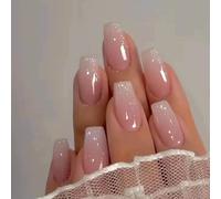 Danshinbow Lot de 24 faux ongles mi-longs à coller sur les ongles pour femmes et filles Rose nude avec strass Rose