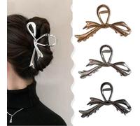 Danshinbow Lot de 3 pinces à cheveux à double rangée de dents en forme de nœud pour queue de cheval haute en métal creux