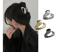 Danshinbow Lot de 3 pinces à cheveux à double rangée de dents pour queue de cheval haute en métal creux demi-cercle pour femmes et filles