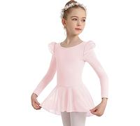 DANSHOW Filles Ballet Justaucorps pour la Danse À Manches Longues Goutte D'eau Dos Creux Jupe En Maille Danse Justaucorps(Bambin/Petite Fille/Grande Fille)(23823-08-L)