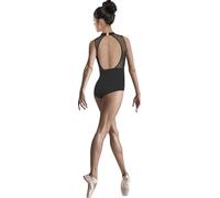 DANSHOW Maillot de ballet dos nu pour femme pour la danse - Col en maille - Maillot de danse pour femme, Dos ouvert noir, M