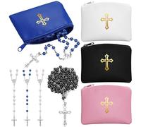Dansydaisy Sac chapelet avec perles catholiques chapelet en Y pour femme, support en cuir synthétique avec fermeture éclair et imprimé croix dorée, sac religieux portable pour voyage