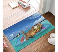 danxceh Tapis de Bain Absorbant Antidérapant Tapis Salle de Bain Lavable en Machine Tapis de Douche en Microfibre Douce,Un Chat Gris avec Un Hot-Dog et Un Cornet de Glace Repose sur Un Mate,40x60cm