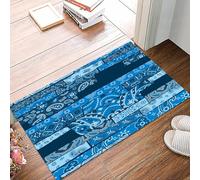 danxceh Tapis de Bain Absorbant Antidérapant Tapis Salle de Bain Lavable en Machine Tapis de Douche en Microfibre Douce,Tissu Bandana Cachemire Patchwork Papier Peint Bleu Abstrait Motif FL,40x60cm