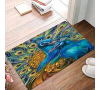 danxceh Tapis de Bain Absorbant Antidérapant Tapis Salle de Bain Lavable en Machine Tapis de Douche en Microfibre Douce,Peinture à l'huile d'art de Paon Vert javanais. Couple de Beaux oisea,40x60cm