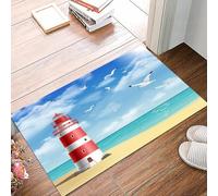 danxceh Tapis de Bain Absorbant Antidérapant Tapis Salle de Bain Lavable en Machine Tapis de Douche en Microfibre Douce,Plage, Phare d'illustration réaliste sur Un Rivage Calme en vol,40x60cm