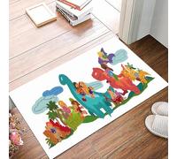 danxceh Tapis de Bain Absorbant Antidérapant Tapis Salle de Bain Lavable en Machine Tapis de Douche en Microfibre Douce,Arrière-Plan avec des Dinosaures colorés, Un Volcan et des Plantes. I,40x60cm