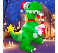 Danxilu 2,13M Dinosaure Gonflable de Noël Décorations d'extérieur en Forme de Canne à Sucre LED Intégrées et Piquets d'attaches Décorations de Jardin Gonflables de Noël pour de Patio intérieur pelouse