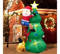 Danxilu 6 Pieds Sapin Gonflable Noel Exterieur avec Le Père Noël Poursuivi par Un Chien, Sapin de Noel Gonflable Decoration Lumières LED Intégrées pour Fête de Vacances Jardin Intérieur Pelouse