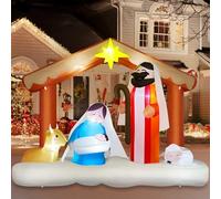 Danxilu Crèche de Noël gonflable de 2,4 m de long - Décorations d'extérieur - Décoration de Noël - La naissance de Jésus - Lumières LED intégrées pour cour, jardin, pelouse, terrasse, vacances, fête