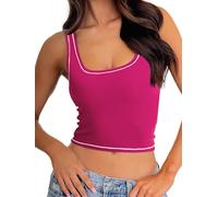 Danysu Débardeur côtelé rembourré à col carré pour femme, Rose baie, Taille M