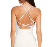Danysu Débardeur dos nu, soutien-gorge de sport long, soutien léger, bretelles sexy, rembourré, haut court d'entraînement, Glaçage au citron au cou #1.v, Taille S