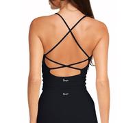 Danysu Débardeur dos nu, soutien-gorge de sport long, soutien léger, bretelles sexy, rembourré, haut court d'entraînement, #1.v Neck Noir, Taille S