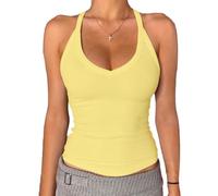 Danysu Débardeur long et rembourré à col en V et dos nageur pour femme, Sorbet à la poire, M
