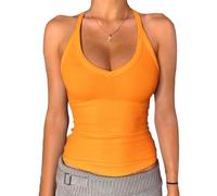 Danysu Débardeur long et rembourré à col en V et dos nageur pour femme, Souci fluo, M