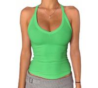 Danysu Débardeur long et rembourré à col en V et dos nageur pour femme, vert fluorescent, M