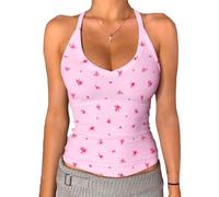 Danysu Débardeur pour femme, col en V, dos nageur, rembourré, côtelé, long, ajusté, hauts cami basiques, S