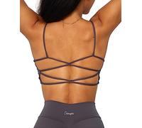 Danysu Soutien-gorge de sport dos nu - Doux au beurre - Avec soutien-gorge rembourré amovible - Strappy Going Out Top, #1. Cendres volcaniques crisscross, S