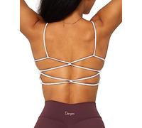 Danysu Soutien-gorge de sport dos nu doux avec soutien-gorge rembourré amovible pour entraînement de yoga, #1. Crisscross Princess White, Taille S