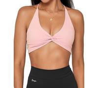 Danysu Soutien-gorge de sport dos nu pour femme - Haut d'entraînement doux et soyeux - Avec bretelles rembourrées amovibles - Soutien-gorge d'entraînement de yoga, #2.twirl Front rose Baby, M